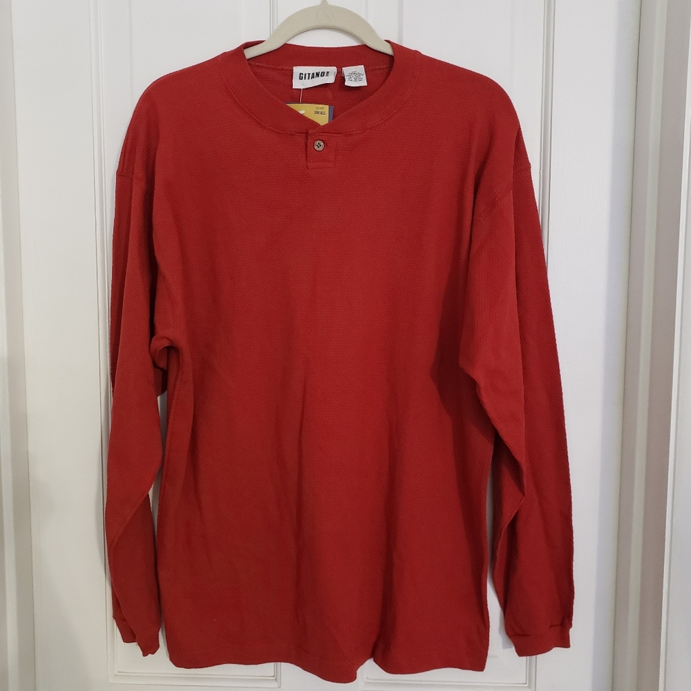 VTG Gitano Mens Thermal Henley Shirt SMALL Waffle Knit Base Layer Outdoor Casual